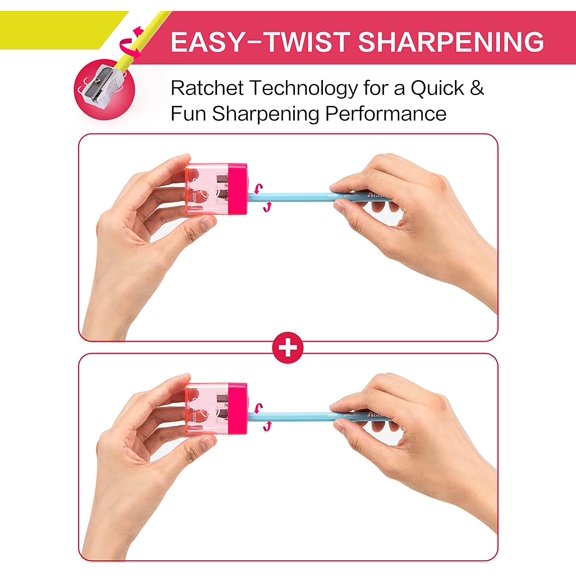 Pencil Sharpener, Manual Pencil Sharpeners, Dual Holes with Lid, Random Color$$Office