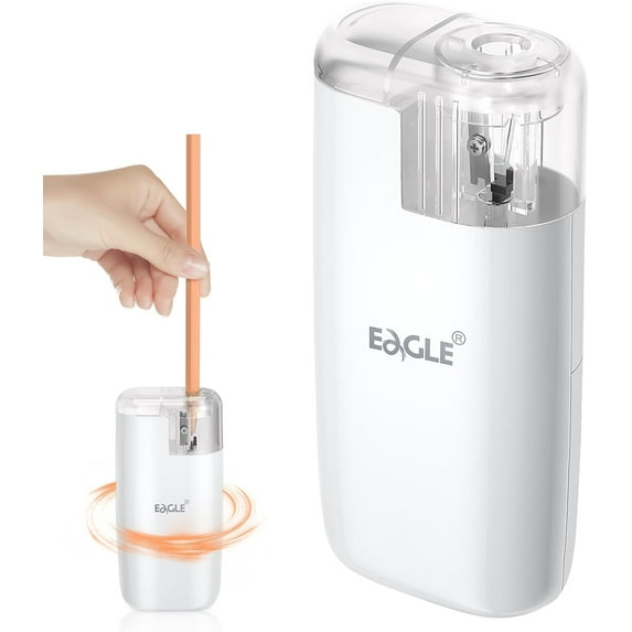 Pencil Sharpener, Portable Pocket-Sized with Creative Patented Design, Electric Sharpener for Multiple Types of Pencils, Battery-Operated, Manual/Electric Compatible(White)