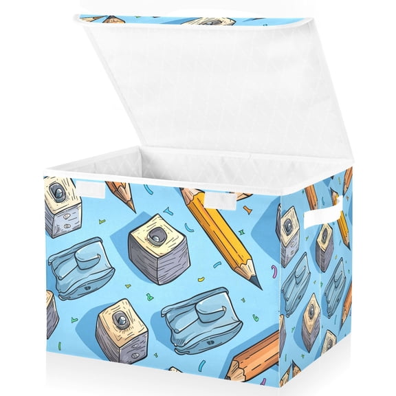 Pencil Sharpener Storage Basket for Shelves Foldable Container Organizer for Organizing Toys Clothes Books with Handles