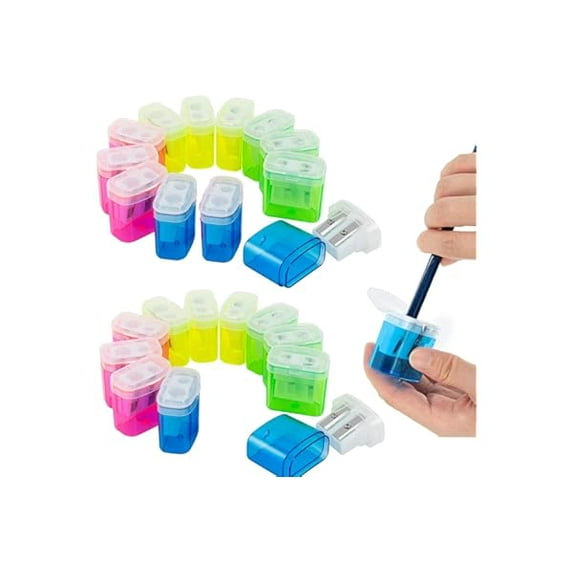 Pencil Sharpeners Manual, 12Pack Dual Holes Pencil Sharpeners Manual with Lid, Pencil Sharpener for Artist, Home, Office, Assorted 4 Colors