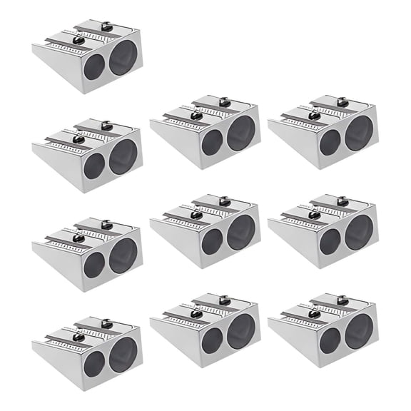 Pencil Sharpeners Manual Twin Metal Dual Sharpening Blade Double Holes Rectangular Pencil Sharpener for Colored Graphite Pencils Crayons Jumbo, Pack of 10,Silver