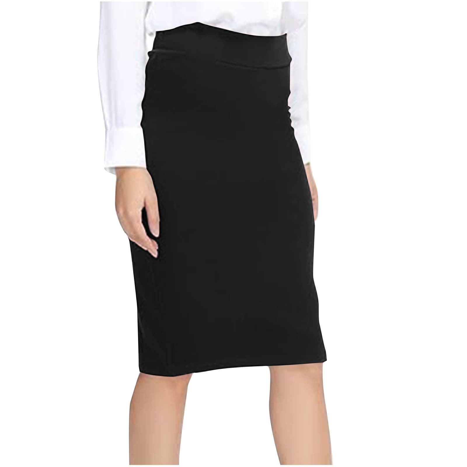 Pencil Skirts for Women High Waist Midi Pencil Skirt Black Knee