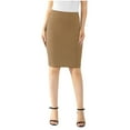 thumbnail image 1 of Pencil Skirts for Women High Waisted Knee Length Midi Bodycon Skirts Pull on Knit Business Work Casual Skirt Khaki L, 1 of 7