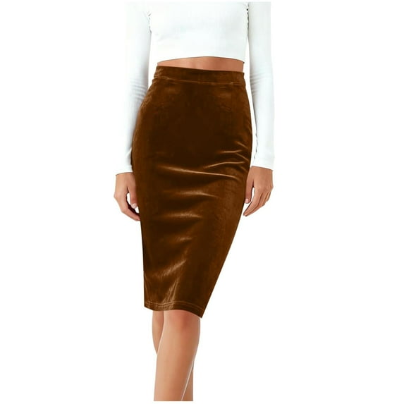 Pencil Skirts for Women Office Work Pencil Skirt Velvet High Waist Bodycon for Business Casual Solid Zipper Slit Elasticity Tight-fitting Skirt