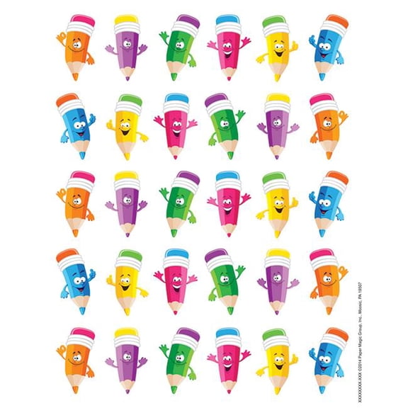 Pencil Smiley Faces Theme Stickers - Pack of 12