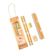 Pencil Stationery Set of 5, All-in-one Writing And Drawing Kit With 2X Pencils, 1X Pencil Sharpener, 1X Scale, 1X Eraser, Supplies for Daily Hand Painting, Sketching Scenarios