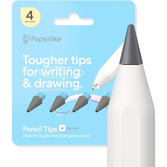 Pencil Tips (4X) for 1st & 2nd Gen, USB-C Pro 10x More Durable, Subtle Boost in Control on Paper-Feel Screen Protectors
