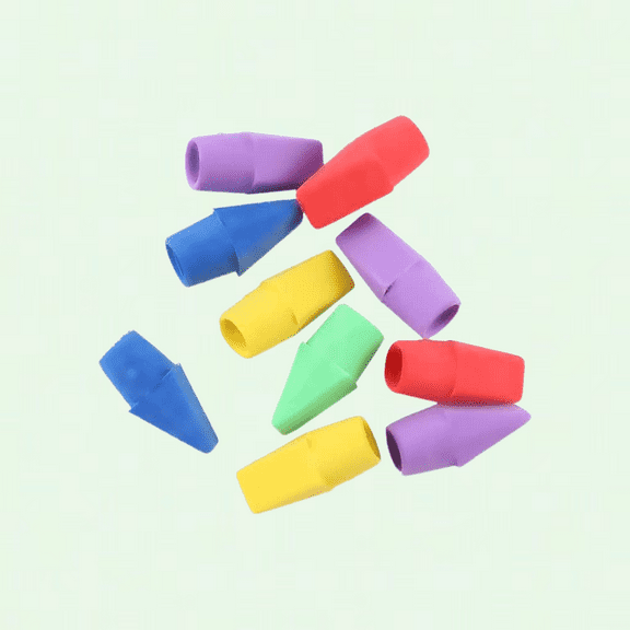 Pencil Top Eraser Caps Set of 50, Assorted Colors, Durable Correction Supplies for Classroom Students