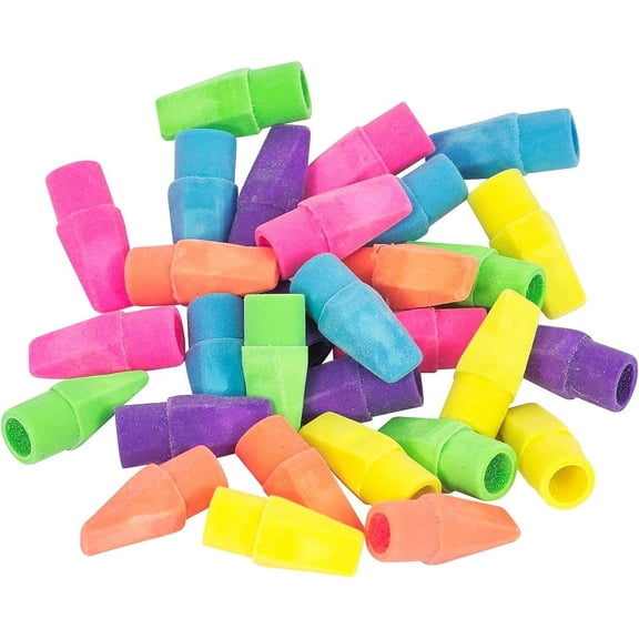 Pencil Top Erasers, Pencil Caps, Assorted, 144 Pack