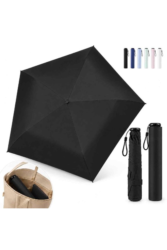 Pencil Umbrella from Japan, Ultra Light Mini Travel Umbrella, Upf 50+ UV Sun Protection Black Coated Compact Folding Pocket Parasol, Small Portable Rain Shade for Handbag, Backpack