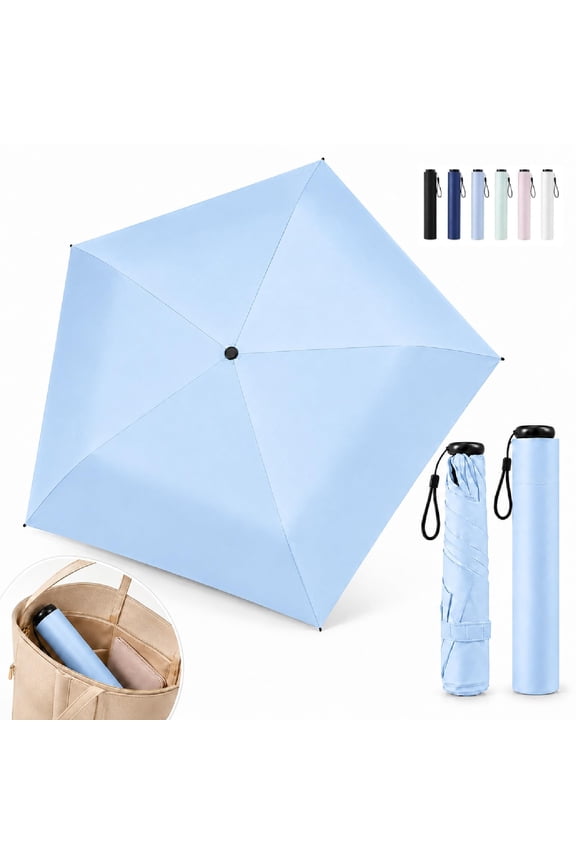 Pencil Umbrella from Japan, Ultra Light Mini Travel Umbrella, Upf 50+ UV Sun Protection Black Coated Compact Folding Pocket Parasol, Small Portable Rain Shade for Handbag, Backpack