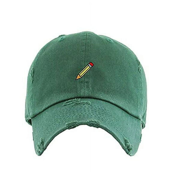 Pencil Vintage Baseball Cap Embroidered Cotton Adjustable Distressed Dad Hat Hunter Green