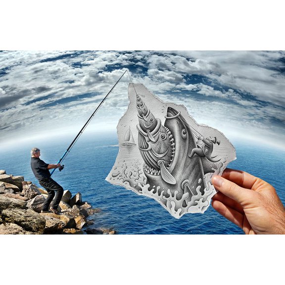 Pencil Vs Camera 59 - Scary Shark Poster Print - Ben Heine (36 x 23)