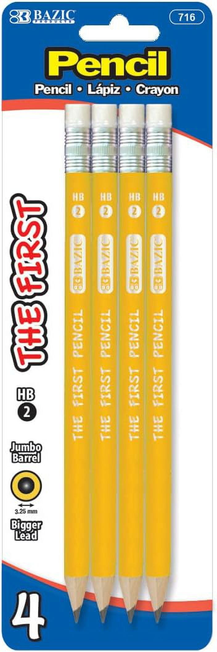 Pencil Wood PreSharpened 2 HB Jumbo Pencils, Latex Free Eraser