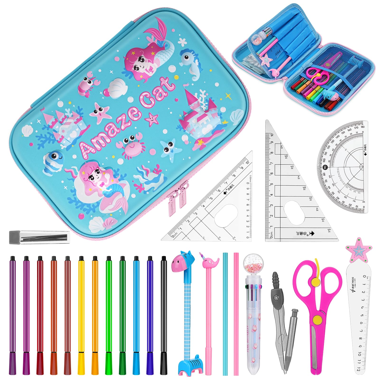 Pencil Box For Girls. Compartments Unique Stationery Set W/z Pop Out Pencil  Sharpener. Best Back To School Gift Set For Kids