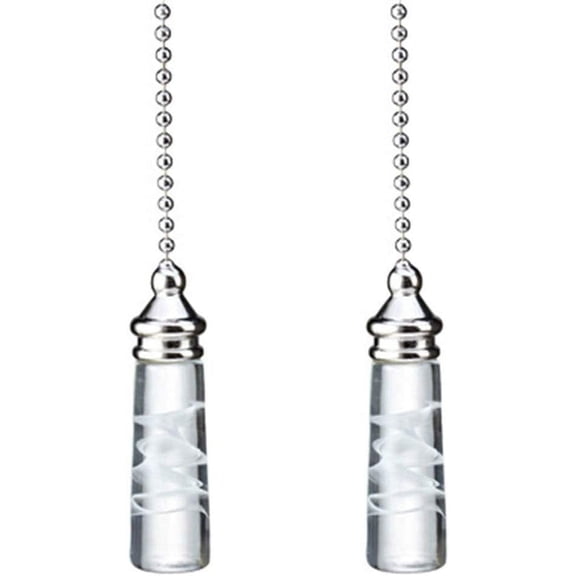 Penck Decorative Ceiling Fan Pull Chains 12 inches Gorgeous Hanging Pendants Brushed Nickel Beaded Chain with Clear & Frosted Glass Pullchain Ornament for Ceiling Lights, Fans, Pack of 2