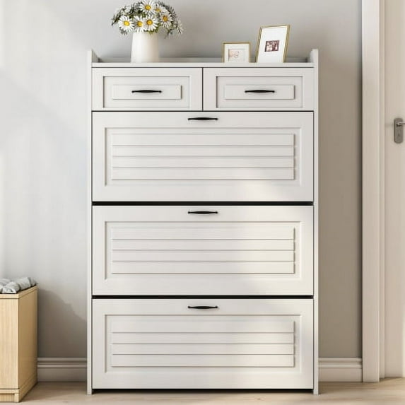 Penck White color shoe cabinet with 3 doors 2 drawers,PVC door with shape ,large space for storage
