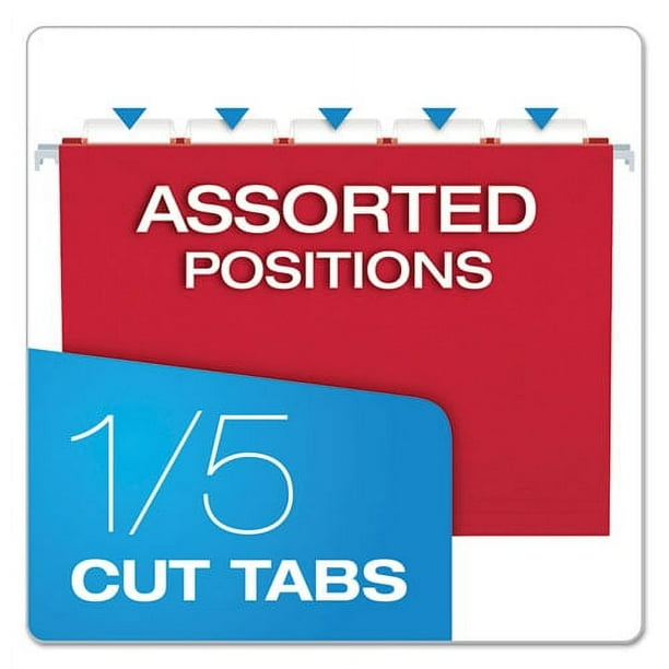Colored Reinforced Hanging Folders, Letter Size, 1/5-Cut Tabs, Assorted Bold Colors, 25/Box