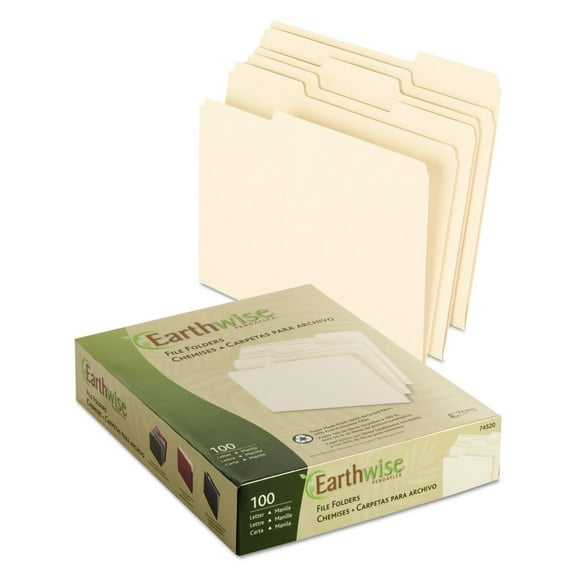 Pendaflex Earthwise 100% Recycled Paper File Folder 1/3 Cut Letter Manila 100/Box 74520