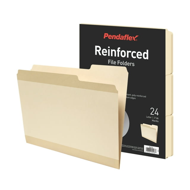 Pendaflex® Poly Reinforced File Folder, Manila, 1/3 Cut, Letter Size