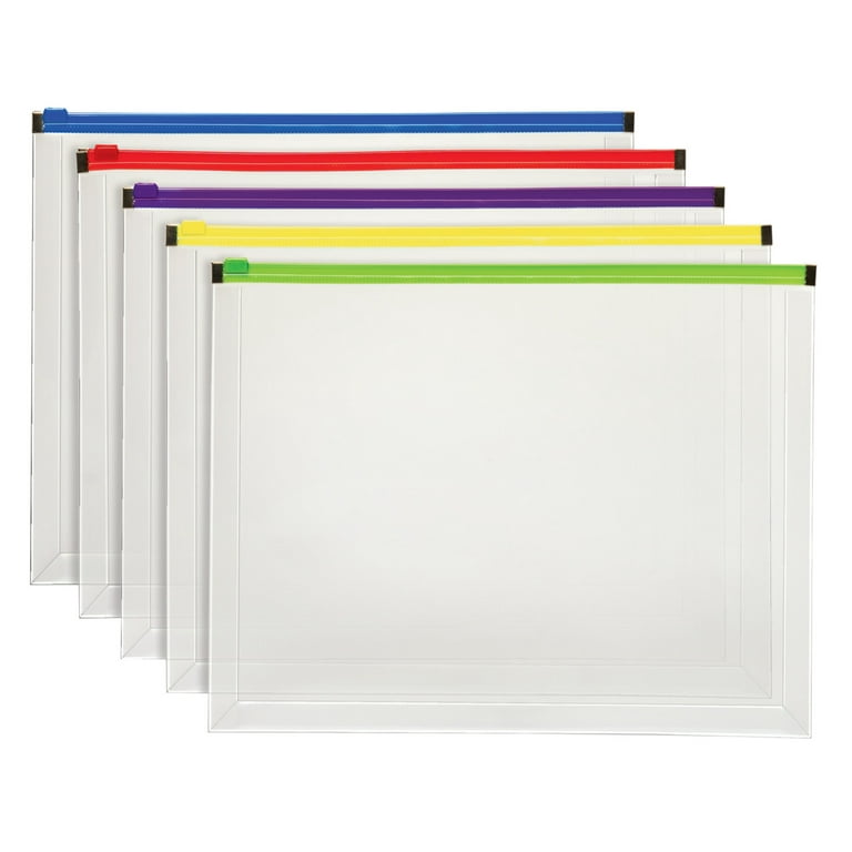 Leinuosen 50 Pieces Zip Plastic Envelopes File Bag Bill Bag Pencil Case Letter Size (5 Colors)