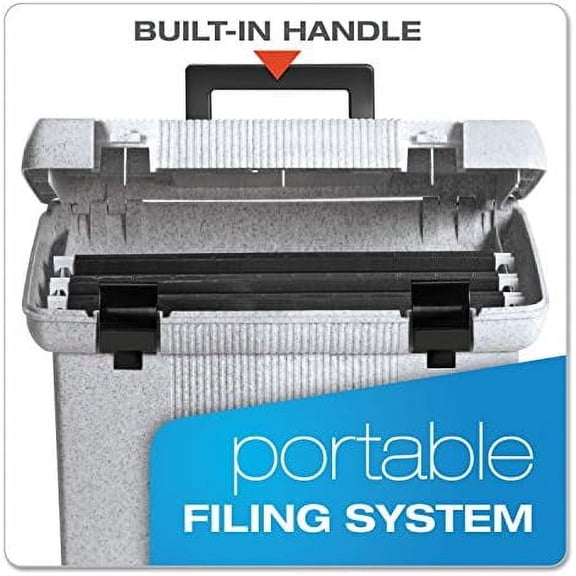 Pendaflex Portable File Box with File Rails, Hinged Lid with Double Latch Closure, Black, Includes 3 Letter Size Hanging Folders (41732)