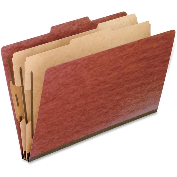 Pendaflex® Pressboard Classification Folder, 2 Dividers, 6 Partitions, 2/5 Cut, 70% Recycled, Legal Size, Red, Box Of 10