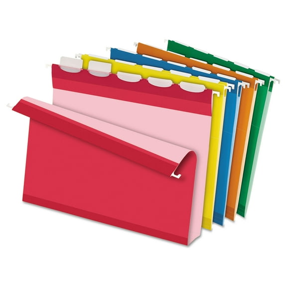 Pendaflex 42700 1/5-Cut Ready-Tab Extra Capacity Reinforced Colored Letter Size Hanging Folders - Assorted Colors (20/Box)