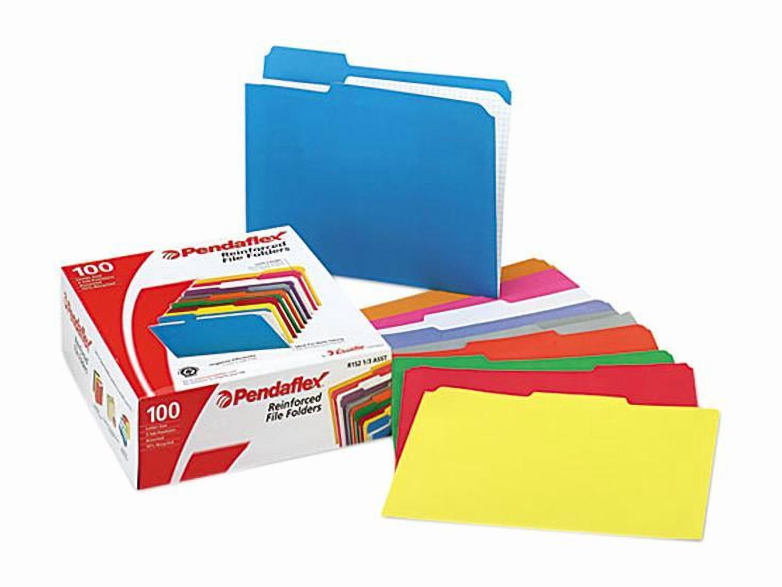 Pendaflex Reinforced File Folder, Letter Size, 1/3 Cut Tabs, Assorted Colors, Pack of 100