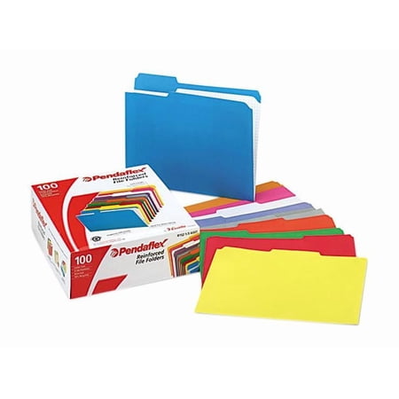 Pendaflex Reinforced File Folder, Letter Size, 1/3 Cut Tabs, Assorted Colors, Pack of 100