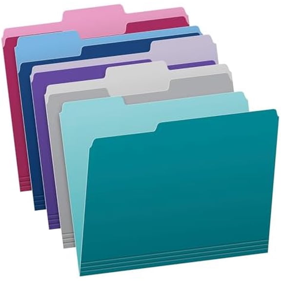 Pendaflex Two Tone Color File Folders, Letter Size, Assorted Colors (Teal, Violet, Gray, Navy and Burgundy), 1/3-Cut Tabs, 5 Color, 100/Box, (02315)