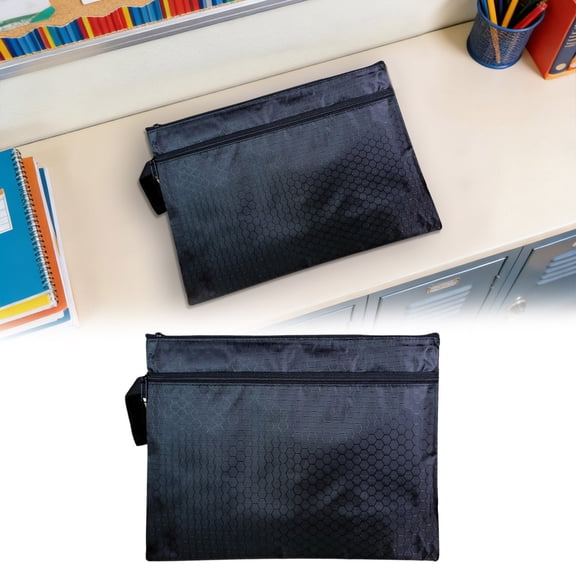 Pendancy Mesh Zipper Pouch 9.84x13.58 in, Large Double Pocket Waterproof File Bag with Handle, A4 Size Foldable Document Storage for Puzzle Project/Cross Stitch/Travel/Office(Black)