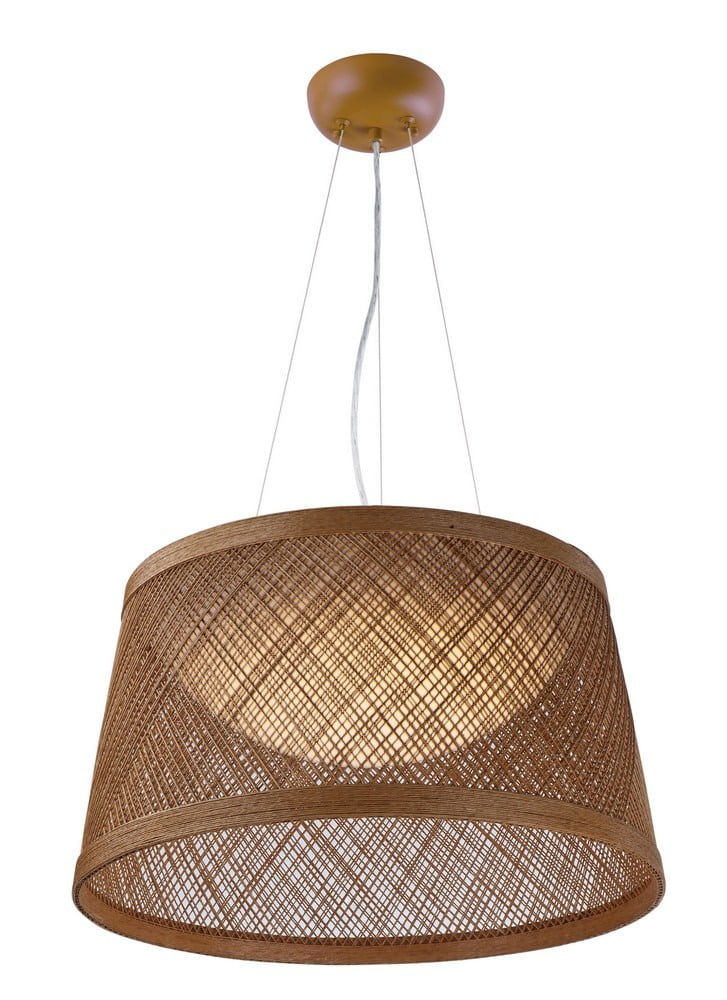 Natural Brown LED Drum Pendant Light for Indoor/Outdoor