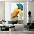 thumbnail image 1 of Pendant,1X Decorative Painting,Abstract Wall Art Painting Blue Green Yellow Gold Leaf Canvas Print Wall Artwork Pictures Ready To Hang for Living Room Bedroom Office Home Decoration, 1 of 6