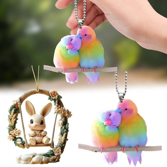 Pendant*2 Clearance! Easter Hanging Decoration Easter Sweet Bunny Acrylic Keychain Car Rearview Accessories Backpack Pendant Easter Ornaments for Spring Hangs