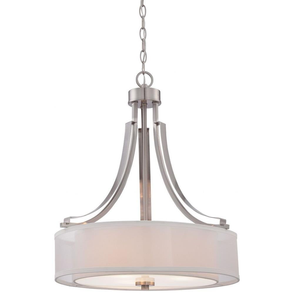 Brushed Nickel 3-Light Drum Pendant with Glass Shade