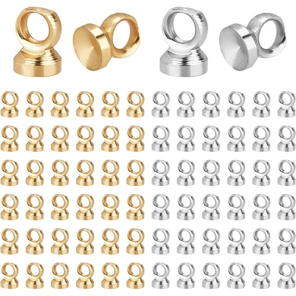 Pendant Bail Cap 200pcs 2 Colors Brass Bead Cap Pendant Bails Ball Pendant End Cap Clasp Dangle Charm Round Bails with Loop Findings for Earring Necklace Jewelry DIY Craft Golden/Silver 1 Box
