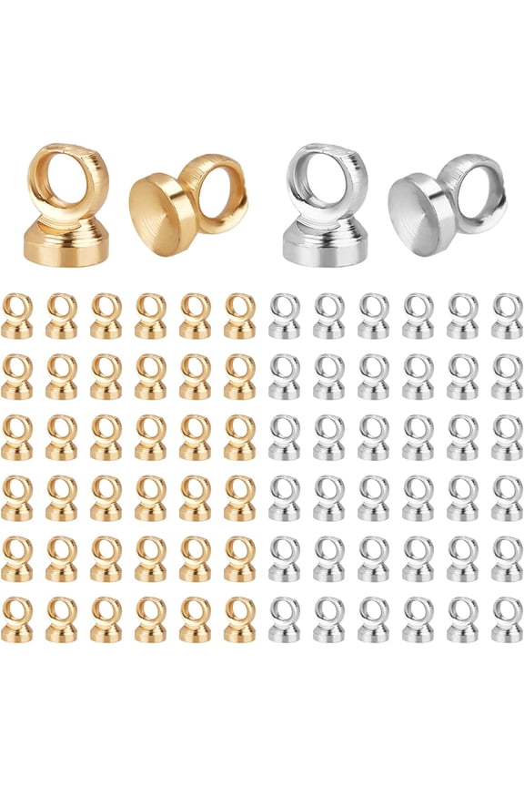 Pendant Bail Cap 200pcs 2 Colors Brass Bead Cap Pendant Bails Ball Pendant End Cap Clasp Dangle Charm Round Bails with Loop Findings