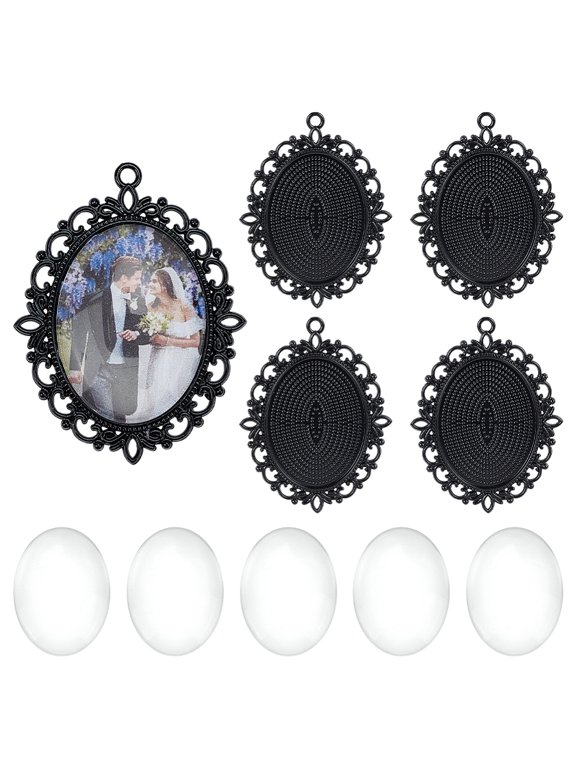Pendant Bezel Settings Kit Oval Pendant Tray Blank Glass Clear Cabochon Dome Memorial Photo Pendants