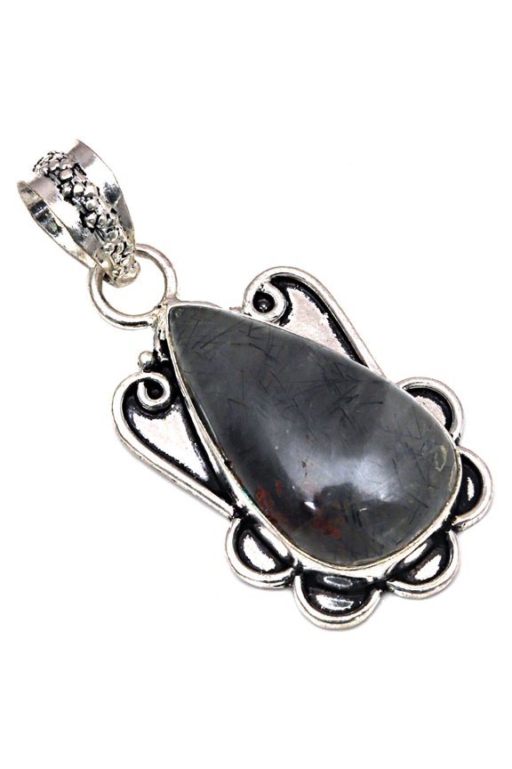 Pendant Black Rutile Gemstone Gift For Her Silver Jewelry 2"