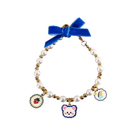 Pendant Cat Supplies Adjustable Pet Products Bow Dog Bell Pearl Necklace Pet Pearl Collar Cat Jewelry BLUE S