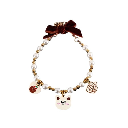 Pendant Cat Supplies Adjustable Pet Products Bow Dog Bell Pearl Necklace Pet Pearl Collar Cat Jewelry COFFEE S