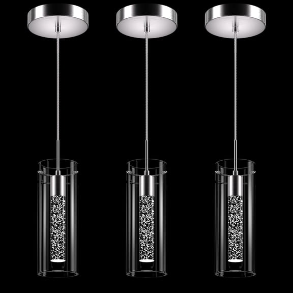 Pendant Ceiling Light Fixture, LED Kitchen Lighting Crystal Pendant Lights Kitchen Island, 1-Light Integrated Kitchen Hanging Light Fixture Modern Island Light with Bubble Glass Three Pack