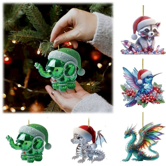 Christmas Ornaments Clearance! 1X Crystal Animal Pendant Christmas Tree Decoration Colourful 2D Acrylic Christmas Pendant Christmas Decoration Christmas Baubles Christmas Baubles Pendant Christmas