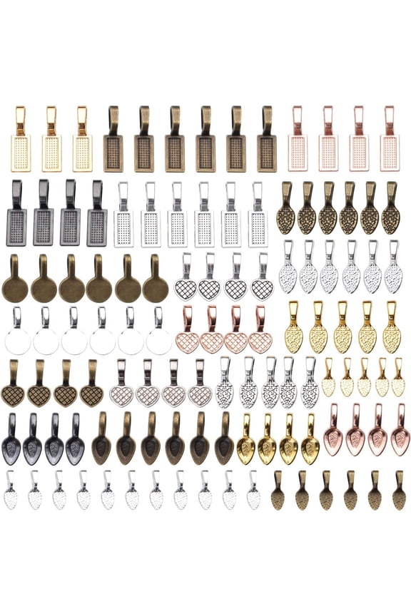 Pendant Connector,120 Pieces Tibetan Style Alloy Glue-on Flat Pad Bails Shovel Shape Pendants Charms Connector Hanger for Jewelry Making,6 Styles in 5 Colors