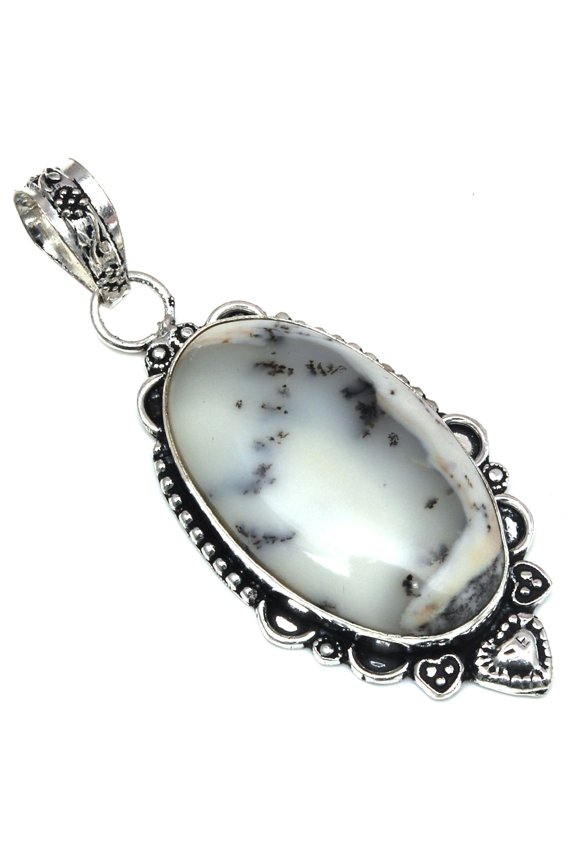Pendant Dendritic Opal Gemstone Gift For Her Silver Jewelry 2.25"