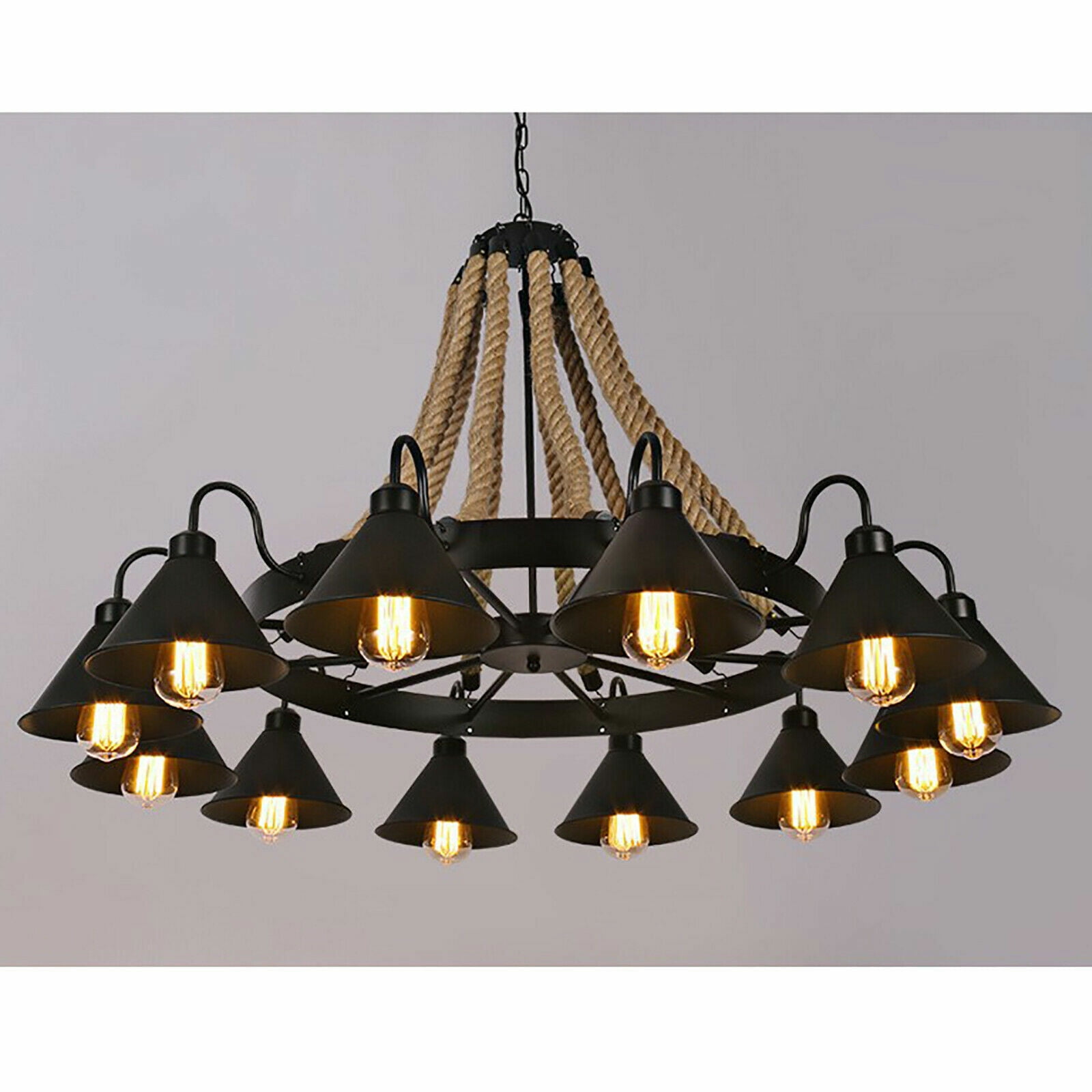 Black Metal 12-Light Geometric Island Chandelier