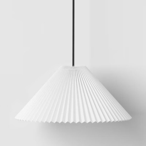 Pendant Lamp with Pleated Fabric Shade White