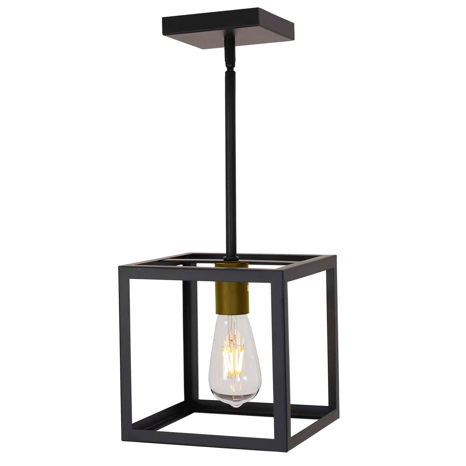 Pendant Light Cage Black Metal Vintage Hanging Lighting Fixture Adjustable Height Chandelier for Dining Room Kitchen Island Ceiling Lamp - Gold
