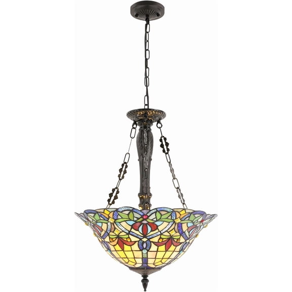 Pendant Light Fixtures,18" Wide Stained Glass Inverted Ceiling Pendant Hanging Lamp Antique Style for Dining Living Room Kitchen Island Entryway